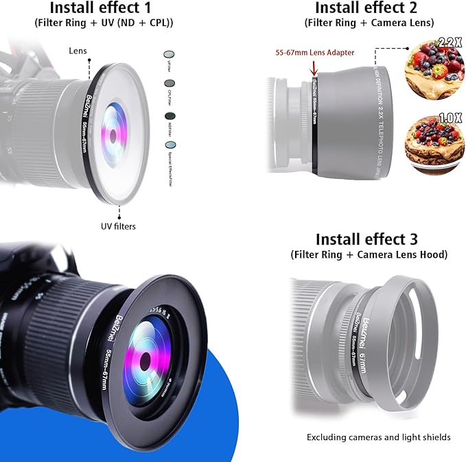 55mm to 67mm Camera Filters Ring,Filters Ring Compatiable All Brands Ø55mm Lens to Ø67mm Camera Accessory.Made of CNC.