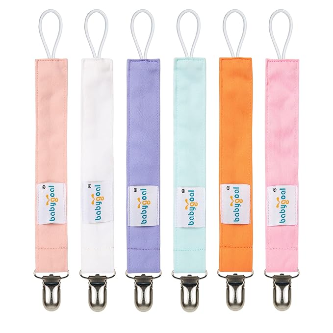 babygoal Baby Girl Pacifier Clips, 6 Pack Solid Color Pacifier Holder Clips for Boys and Girls Fits for Most Pacifier Styles and Binkies 6MP23