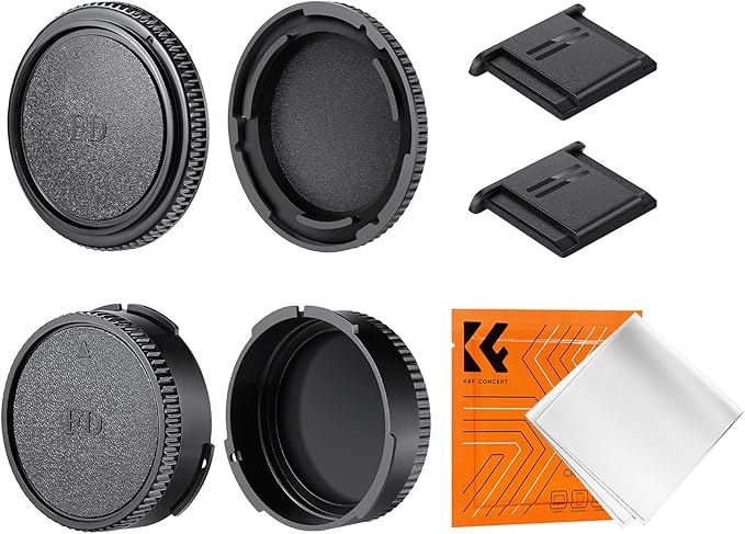 K&F Concept FD Mount Rear Lens Cap & Body Cap Cover & Hot Shoe Cover Kit, FD Lens Cap, FD Mount Back Cap, FD Cap for Canon F-1 FTB AE-1 A-1 at-1 AV-1 AL-1 T60 T70 T80 T90