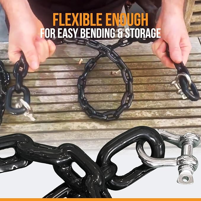 Anchor-Man PVC Coated Boat Anchor Chain with Advanced Stainless Steel Shackles - Perfect Anchor Chains for Boats, Kayaks, and Jet Skis - 2 Sizes (4ft 1/4in, 5ft 5/16in) - Black Coated Anchor Chain