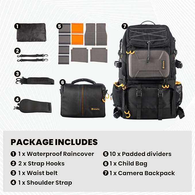 TARION 27L Extra Large Camera Backpack - 2 in 1 Professional Camera Bags for Photographers with 15.6" Laptop Compartment & Waterproof Raincover & Tripod Holder (PB01)