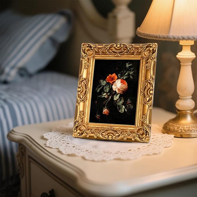 6X8 Vintage Picture Frame, Ornate Gold Baroque Antique Style with Glass Front, 6 X 8 Photo Frame for Tabletop Wall Hanging Display