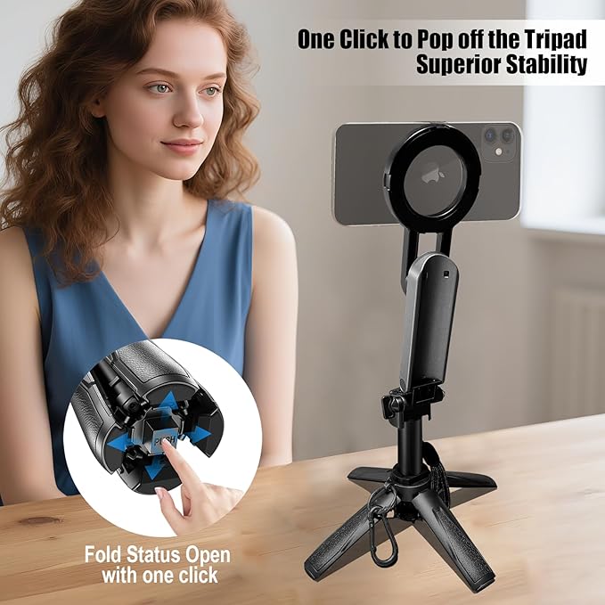 Mini Magnetic Phone Tripod with Remote Control, Portable Magnetic Selfie Stick Tripod for Photography, Videography and Live Streaming, Cell Phone Stand for iPhone Smartphone