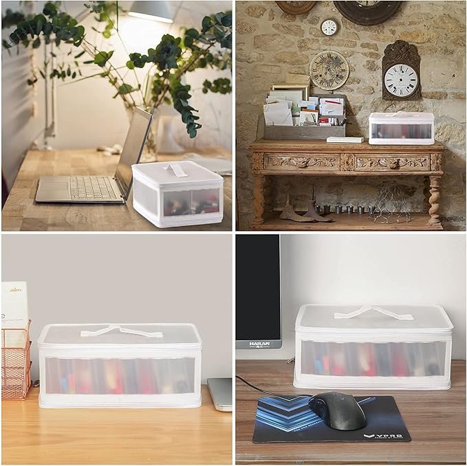 Gbivbe Photo Storage Bag 4x6, 10 Inner Large Photo Storage Box Photo Cases Store up to 1000 Photos, Photo Organizer Cards Craft Keeper with Handle for Photo Puzzles Cards Seed Packets (White)