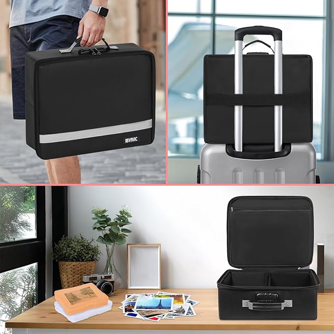 IBVIVIC Fire-resistant Photo Storage Box, Photo Organizer with Lock, Portable Photo Storage Containers Suitable for Storing 18pcs 4" x 6" Photo Cases (Box Only)