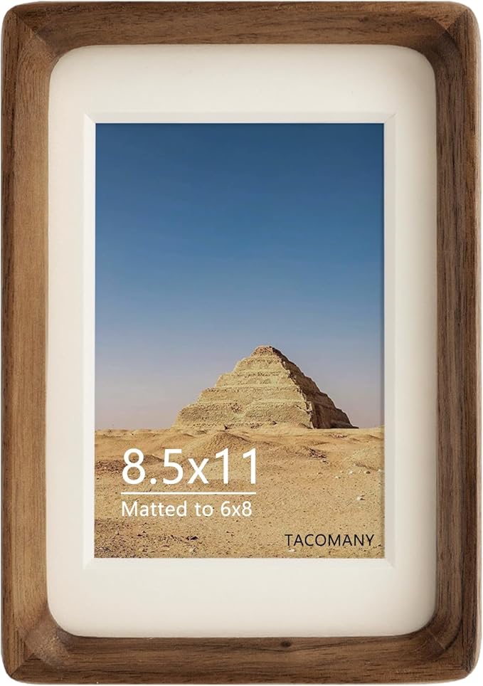 Natural Wood Photo Frames Inspired Tabletop Picture Frame with Mat, Vertical or Horizontal Display (Walnut, 8.5x11 matted to 6x8)