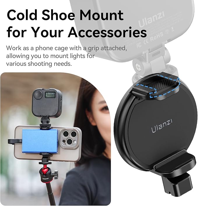 ULANZI MG10 Magnetic Phone Holder with SSD Holder Clamp for Tripods,Compatible with MagSafe for iPhone 16/15/14/13/12 Pro Max Pro Plus Mini All Series with Cold Shoe and 1/4" Thread Mount