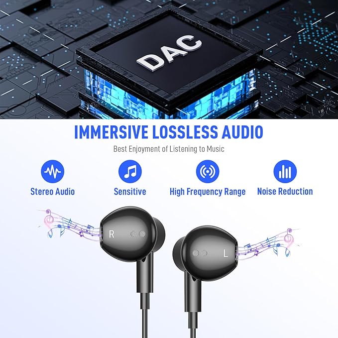 USB C Headphones for Samsung S26 S24+ S25 Ultra 23, Type C Earphones with Microphone Magnetic Volume Control HiFi Stereo Wired Earbuds for iPhone 17 Pro Max Air 16/Galaxy A53 S22 S21 FE Fold/Pixel 10