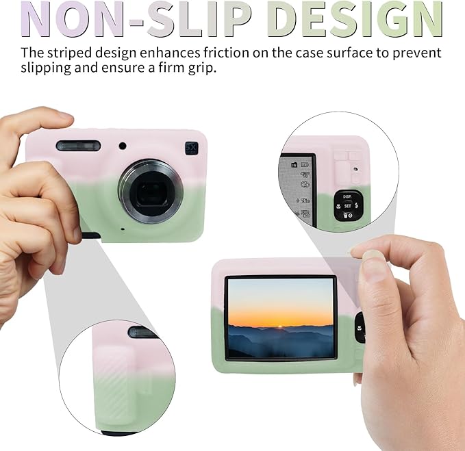 Easy Hood Camera Case for Kodak PIXPRO FZ55, Soft Silicone Cover Anti-Scratch Slim Fit FZ55 DSLR Camera Sleeve Body Skin Travel Protective Case, Pink Green