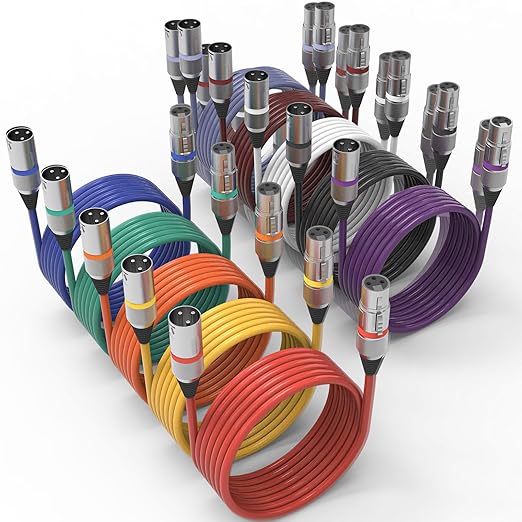 10 Color XLR Cable, Multicolor XLR Male to Female 6ft Audio Cables 10 Pack, 3 Pin Balanced XLR Microphone Cables Color Boots XLR Mic Cord Ideal for Microphones, Live Stage, Speaker, Audio Mixer