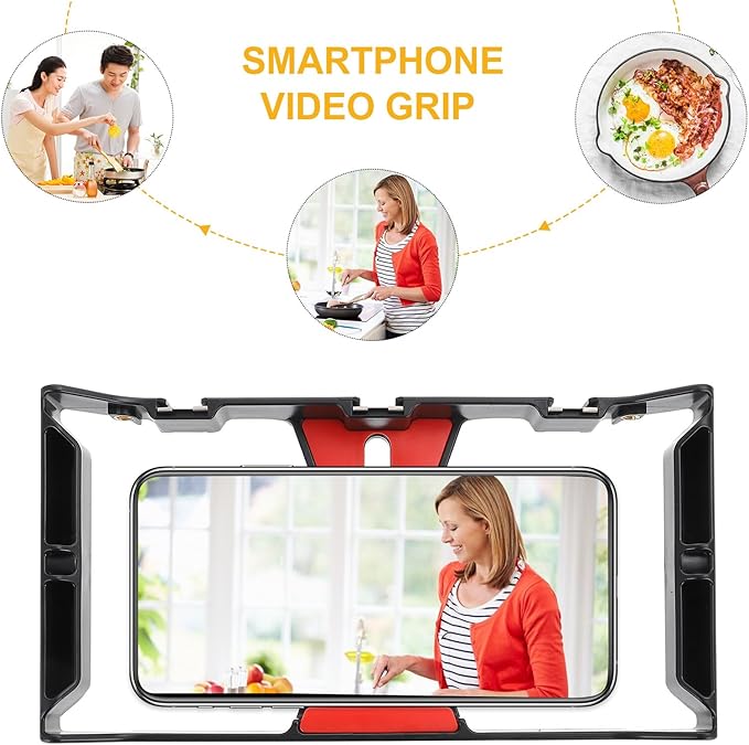 Kichvoe Smartphone Rig Hand-held Phone Video Stabilizer Cage for Filmmaking Vlogging with Hot Shoe Mount Compatible with Smartphones and Video Accessories