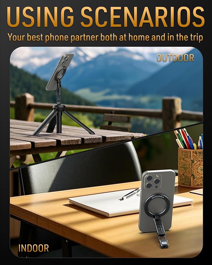 Magnetic Phone Tripod Mount With 1/4" Hole&Cold Shoe,Foldable Travel Phone Stand Smartphone Tripod Adapter for iPhone Cell Phone Stand Holder for Desktop Video Live Streaming Vlogging Filming