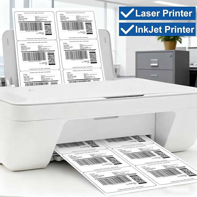 3 1/3" x 4" Printable Label White 500 Sheets, Sticker Label Paper for Laser and Inkjet Printers Compatible 5164 8164 Shipping Address Labels