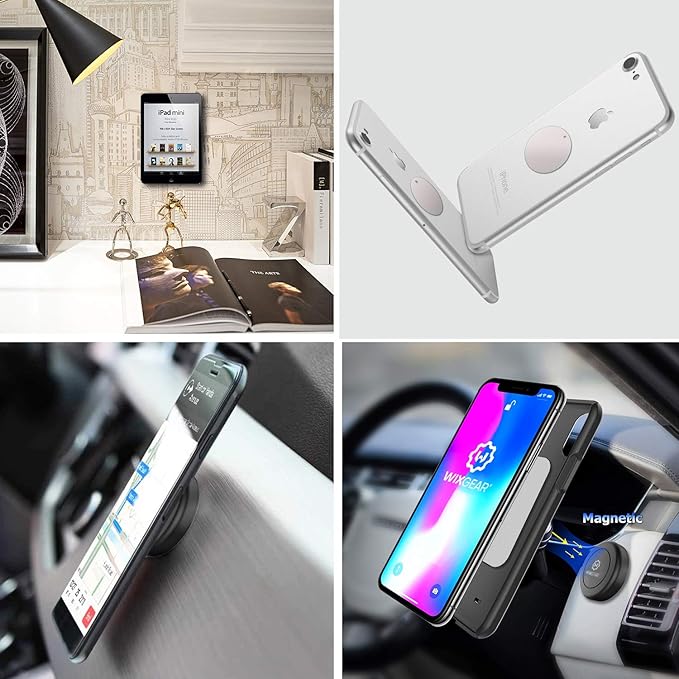 WixGear Mount Metal Plate with Adhesive for Magnetic Cradle-Less Mount - X4 Pack 2 Rectangle and 2 Round (Compatible with Magnetic mounts) (Silver)