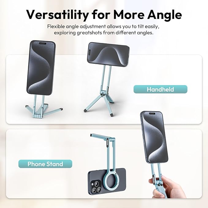 ULANZI MA30 Magnetic Phone Tripod Stand for iPhone, Aluminium Maglock Smartphone Mini Tripod Pocket Cell Phone Stand Strong Magnet Compatible with iPhone 17 16 15 14 13 12 Series, Mint Green