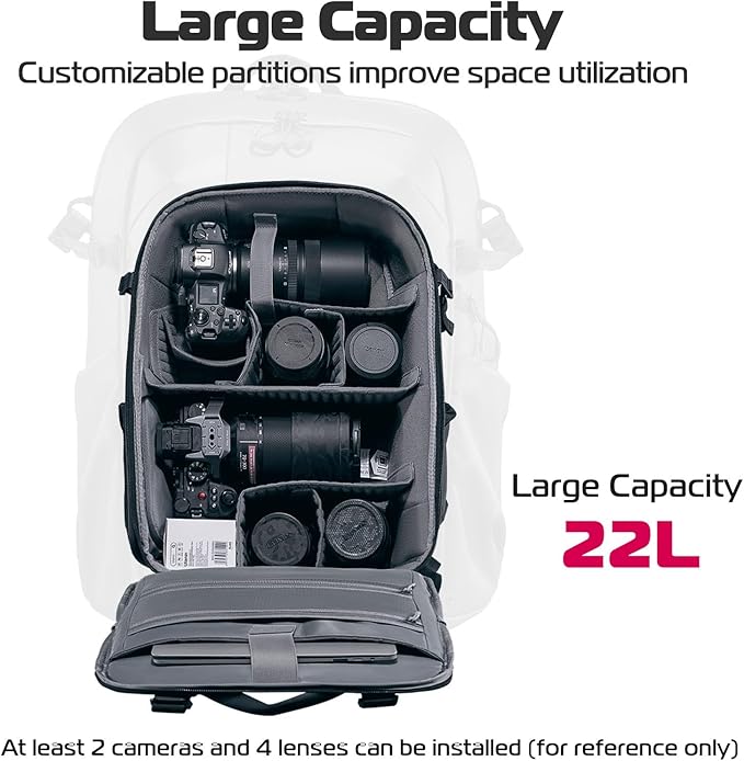 ULANZI Camera Backpack Professional Bag, Water-Resistant Photography Camera Case Anti Theft Travel for Photographers DSLR Mirrorless Camera Lens Tripod Holder 16" Laptop Black 22L | Water-Resistant, Anti Theft, Travel, for Photographers, DSLR
