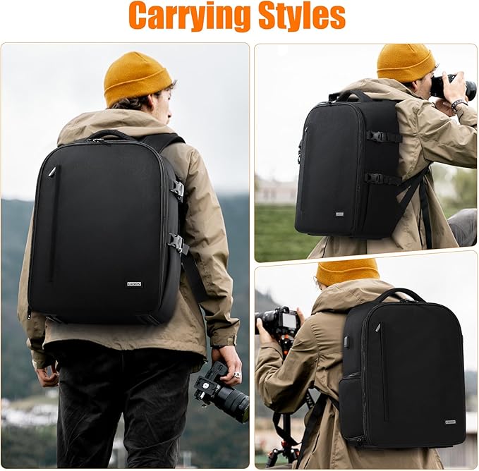 Cwatcun DSLR Camera Backpack，Large DSLR Camera Bag with 17" Laptop Compartment, Waterproof & Tripod Ready