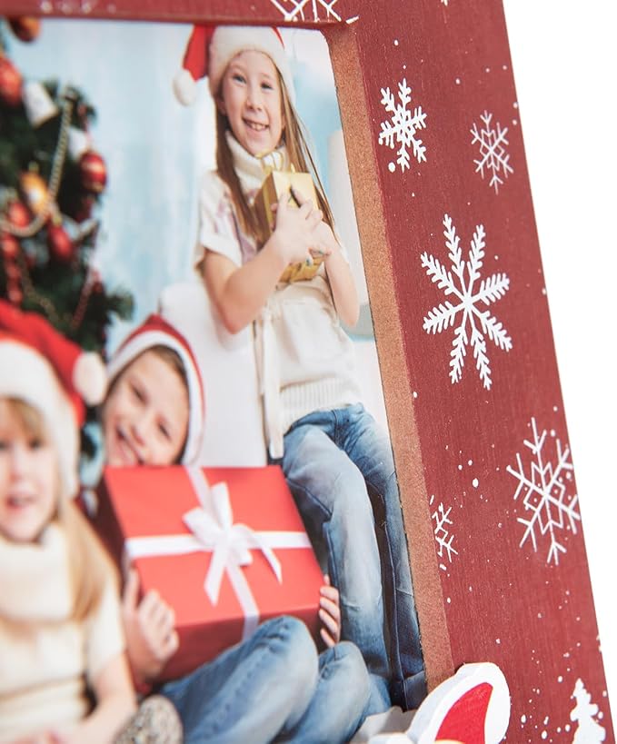 kennethan Christmas Red Frame 4x6 Picture Frame with Christmas Santa Decoration 1 Pack Wooden Frame with Glass can Display 4x6 Picture on the Table
