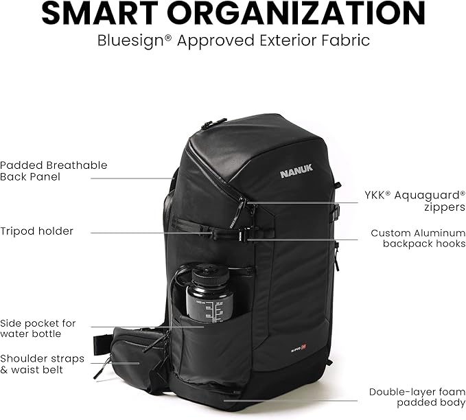 NANUK N-PVD 30L Camera Backpack – Water-Repellent with Rain Cover, Fits 2 Cameras, Drone, Tripod & 16" Laptop Compartment, Carry-On Approved – For Photographers, Travel & Hiking – Black