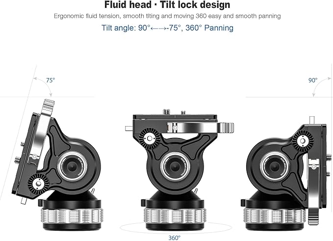 Leofoto Heavy Duty Tripod Fluid Video Head with Flat Base and Adjustable Handle, Tripod Fluid Head Pan Tilt Head with Arca Plate and Quick Release Plate for Video Camera, Max Load 22lbs (BV-15L)