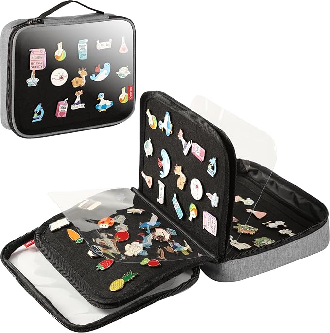 Enamel Pin Display Book, Small Collections Or Travel Pin Trading Book, Pin Collector Display Bag,6-Page Pin Display Board,Pin Display Case (Silver Grey)