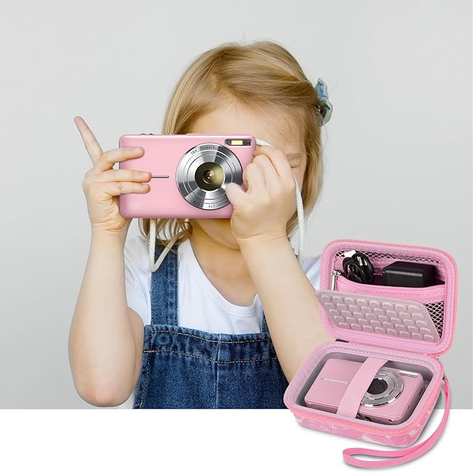 Digital Camera Case Compatible with CAMKORY/ for Lecnippy/ for Lecran/ for KODAK PIXPRO/ for Qumcou/ for WONNIE Point & Shoot Cameras, Small Compact Camera Pouch for SD Card Accessories (rose pink)