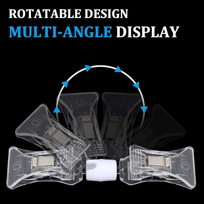 100 Pieces Double Sided Sign Clip, Clear Retail Merchandising Signs Display Tags, Plastic Sign Holder Rotatable Pop Clip-on Promotion Clips Stand for Label, Basket, Business Cards