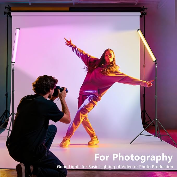 RGB Led Video Light Stick Wand with Stand, QEUOOIY 360° Full Color 2500-9500K Portable Studio Photography Lighting, 5000mAh Rechargeable Battery & Magnet with 27"-78.7" Tripod for Vlog