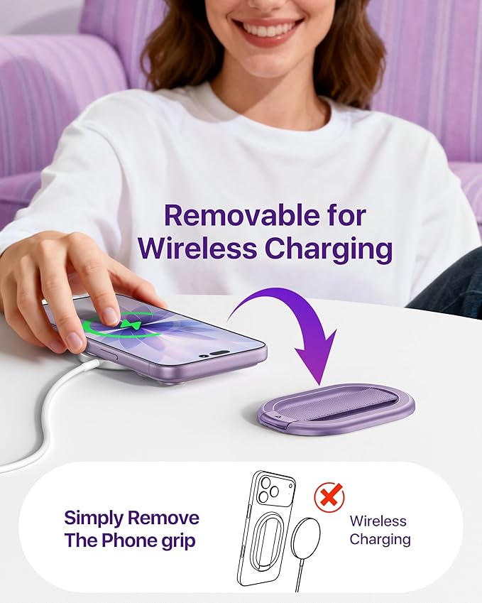 andobil [2026 All-New] Magnetic Phone Grip for Magsafe with Finger Strap [Comfortable & Durable] Magnetic Phone Ring Holder for MagSafe Accessories & iPhone 17 Air 16 Pro Max Plus 15 14 13 12, Purple