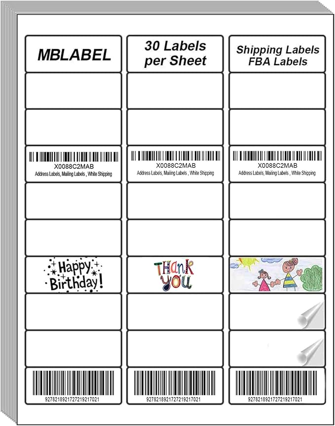 200 Sheets 6000 Labels Shipping Return Address Labels for Laser & Inkjet Printers, 1" x2-5/8 White Shipping Labels, 30 Up Labels Printable Mailing Address Label