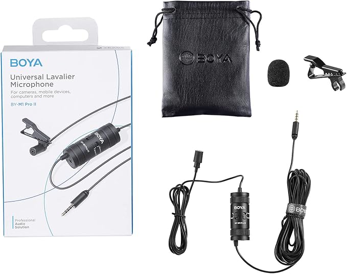 BOYA by-M1 Pro II Universal Clip-on Microphone Omni-Directional Condenser Lapel Mic 3.5mm TRRS Plug 6M Long Cable Plug-and-Play for Smartphone Camera Camcorder Audio Recorder Computer