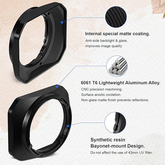 Haoge Metal Squaret Lens Hood for Fujifilm XF 35mm F2 R WR, XF 23mm F2 R WR, XC 35mm F2 Lenses, XF35mm f2, XF23mm f2, XC35mm Bayonet Lens Hood Shade, Replaces Fuji LH-XF35-2 Lens Hood