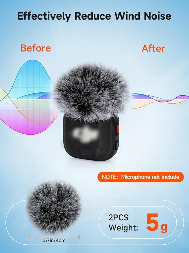 YOUSHARES Windscreen for DJI Mic 3 Transmitter (2 Pack) - Professional Wind Muff Pop Filter to Reduce Wind Noise - Easy Snap-on Design for DJI Mic 3 Wireless Microphone (Grey)