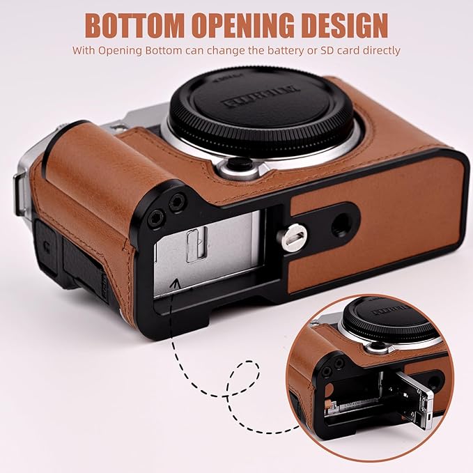 Uchandmade Handmade Genuine Leather Camera Half Case for Fujifilm X-M5/Fujifilm X-M5 Camera Case/Fujifilm X-M5 Case - Top Layer Cowhide Body + Metal Base Plate+ Hand Shank Design (Brown M-BOX)