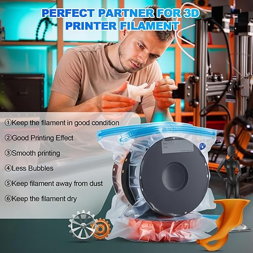 AGPTEK 3D Printer Filament Storage Bags 11.8×13.4 inch(20 Pack) - Vacuum Sealed Kit with 500mAh Electric Pump & Silica Gel Desiccants, Moisture-Proof and Dust-Proof for PLA, ABS, PETG Filament (PA+PE)