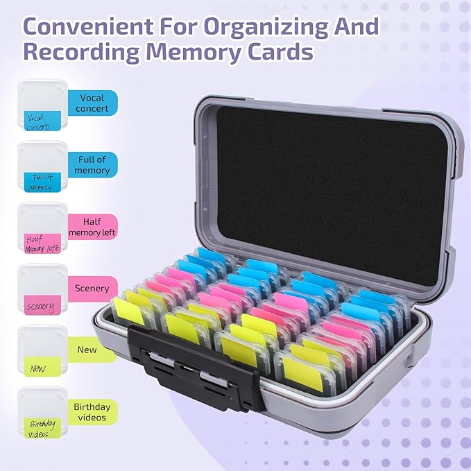 Micscrew 36-Slot Memory Card Case with 36 Transparent Holders & 60 Writable Labels, SD Card Storage Case & Organizer for Camera Memory Cards