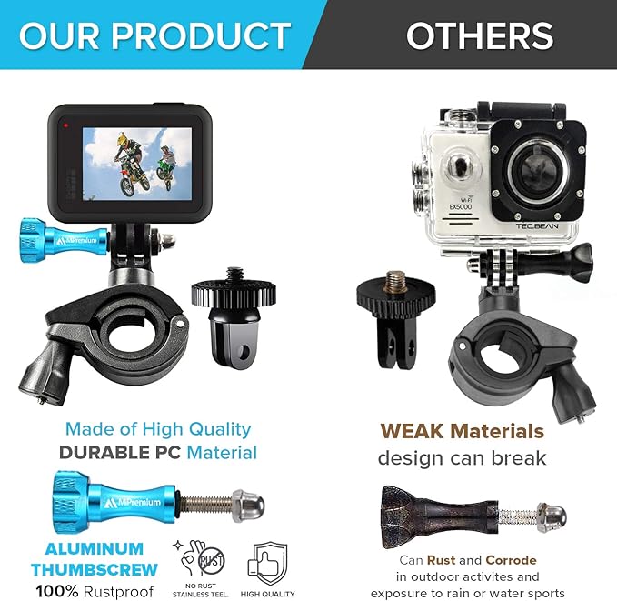 MiPremium Bike Handlebar Pole Mount for GoPro Hero 13 12 11 10 9 8 7 6 5 4 3 2 Black Silver Session, AKASO Campark & Other Action Camera Accessories. & Motorcycle & Bicycle Clamp Mount Adapter
