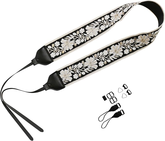 UNIKSTRAP Original Design Adjustable Camera Strap, Luxurious black velvet with gold embroidery, 2.4 Inch (6cm) Width, Fit for Canon Nikon Sony Interchangeable Lens Digital Camera/DSLR