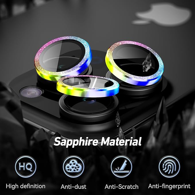 Jeluse Camera Lens Protector for iPhone 17 Pro Max/17 Pro/16 Pro Max/16 Pro/15 Pro Max/15 Pro/14 Pro Max/14 Pro, 9H Tempered Glass Screen Protector Cover Alignment Kit Metal Individual Ring