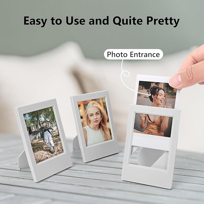 HIYQIN 8 Pack 2x3 Mini Photo Frame Set with Clear Protective Film - Desk Stand Up Display Small Picture Frames for Polaroid Instax mini 12/11/evo/Liplay/41/40/99/SE/9/8/7+ Photo, 3-Inch Film Frame- Freestanding Photo Holder - Grey