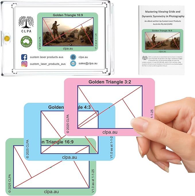 CLPA Golden Triangle Viewfinder: Credit Card-Sized Composition Grids for Video, Photography & Art in 4:3, 3:2, & 16:9