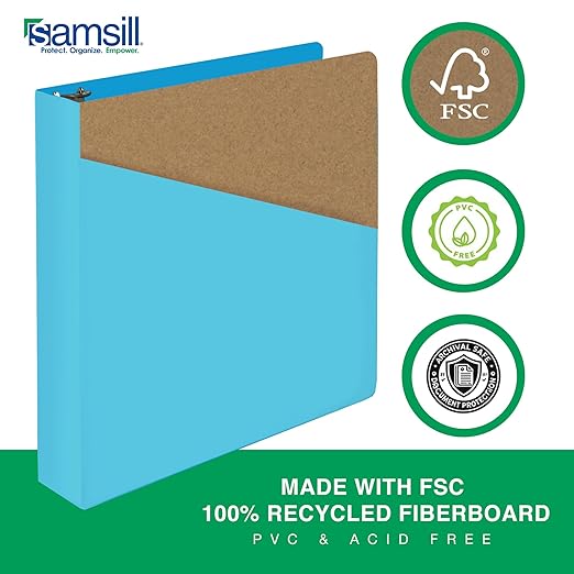 Samsill Durable 1.5 Inch Binder, Made in The USA, D Ring Binder, Customizable Clear View Cover, Sky Blue, Holds 350 Pages