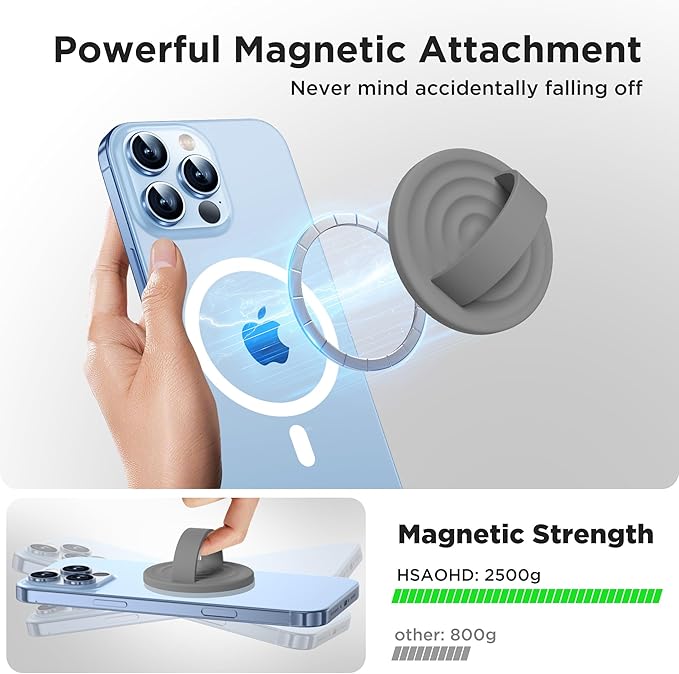 Upgraded Magnetic Phone Grip, Liquid Silicone Soft and Portable, Removable Finger Loop Ring Grip Holder for iPhone, Strong Magnetic Attraction, Compatible with MagSafe Phone Case, Space Gray