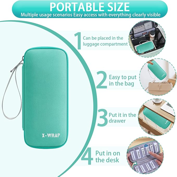 VNEIRY 12-Slot USB Drive Organizer w/Velcro Labels & Quick-Dry Marker - Peel & Stick Anywhere! Secure Case for Thumb/Jump Drives | Fits Most USB Sticks | 12-Capacity | Green