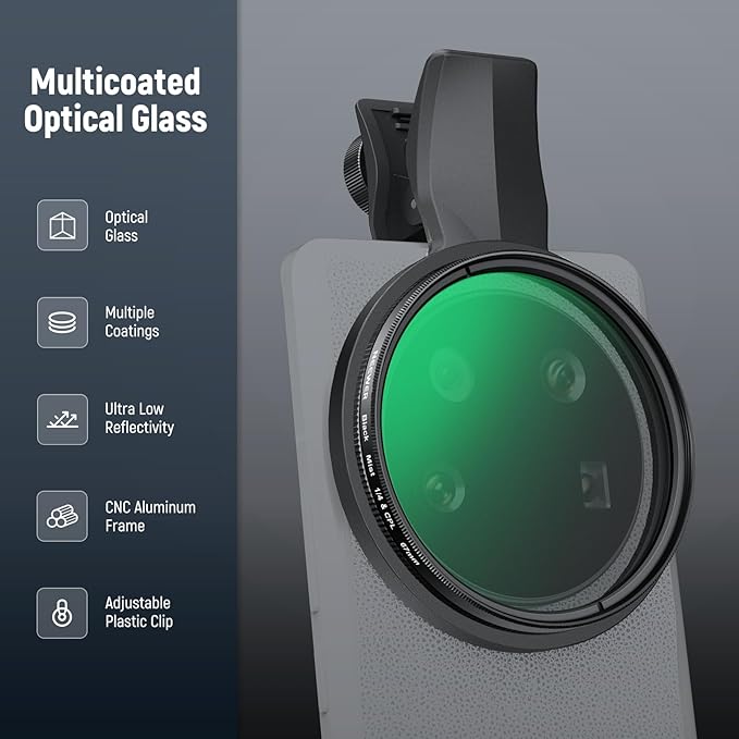 NEEWER 2 in 1 67mm CPL & Black Diffusion 1/4 Filter Compatible with Android Samsung S25 Ultra Google Pixel Huawei Xiaomi, Circular Polarizing Phone Camera Lens Photography Accessories Kit, FL-B36