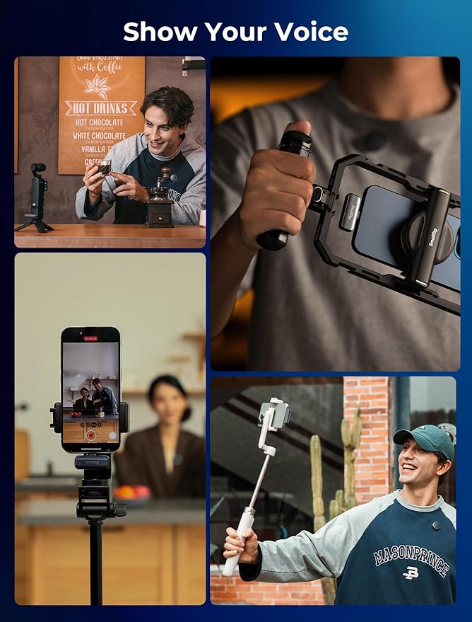 SMALLRIG S60 Wireless Lavalier Microphone with USB C for iPhone, for Android, Mini Mic with 44H Battery, Noise Reduction, Mute, Gain, Clip On Lapel Mic for Video Recording, Vlogging, Interview,Black