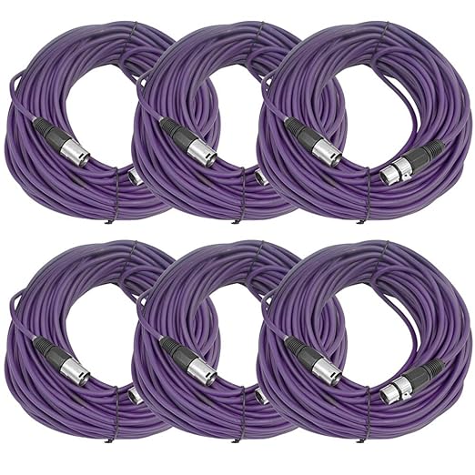 Seismic Audio - SAXLX-100-6 Pack of 100' Purple XLR Male to XLR Female Microphone Cables - Balanced - 100 Foot Patch Cords