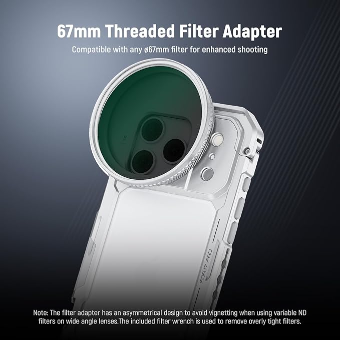 NEEWER PA143 Phone Cage Compatible with iPhone 17 Pro + ND & Black Diffusion1/4 Filter Set for PA143/PA144 Phone Cage Only, Quick Release Video Rig Stabilizer Accessories with 67mm Filter Ring, Silver