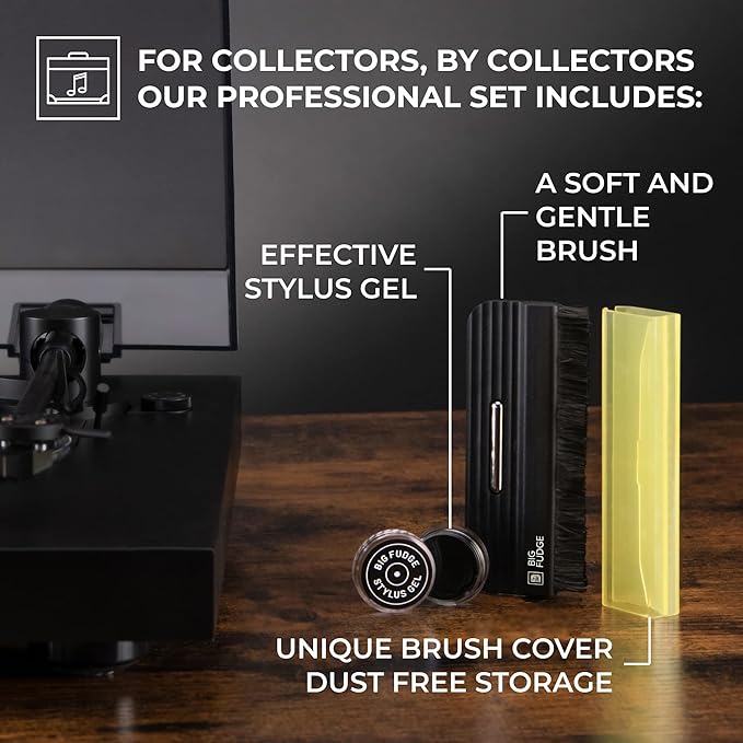 Big Fudge Vinyl Record Cleaning Kit - No Scratch Vinyl Record Brush & Stylus Gel LP Cleaner - Anti-Static Album Cleaning Brush for Record Player and Needles
