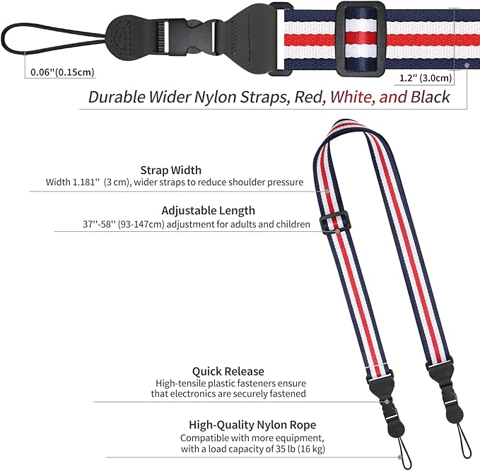 Adjustable Shoulder Strap, Comfortable for Camera Neck Lanyard iPad Strap iPad Strap for iPad, Camera, Binocular, Crossbody, Tablet, Laptop, Binocular, Luggage Bag(Red, White & Black A77)
